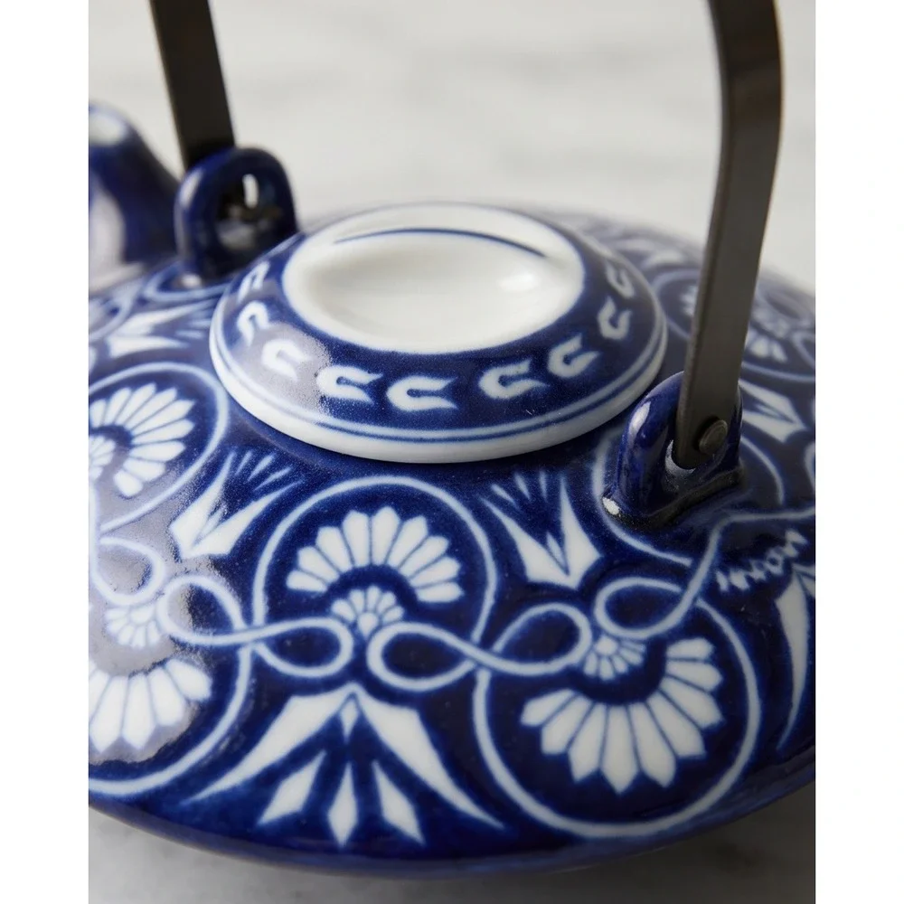 Bombay Arabesque Tile Teapot Blue White Ceramic Vintage 90s Tea Pot with Infuser